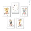 Ver imagem 2 de Kit 5 Quadros Decorativos Safari Baby Aquarela Menina:pinus