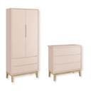 Ver imagem 2 de Quarto de Bebê Guarda Roupa Classic + Cômoda 3 Gavetas Madeira Natural Rosa Fosco
