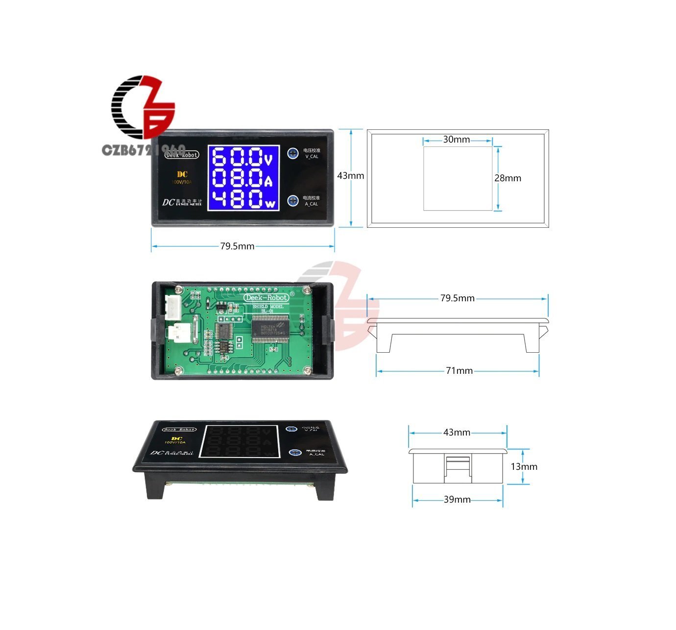 Voltímetro Digital Amperímetro Wattímetro Medidor 12v 24v 36v 1000w - 100v 10 Amperes - 4