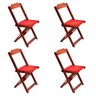 Conjunto de Mesa Dobravel de Madeira 60x60 com 4 Cadeiras Imbuia Estofado Vermelho - 2