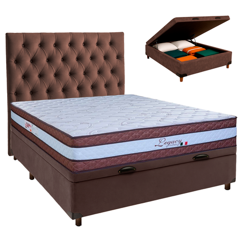 Kit Cama Box Bau + Cabeceira + Colchão Casal Molas Ensacadas - Legaccy - Paropas