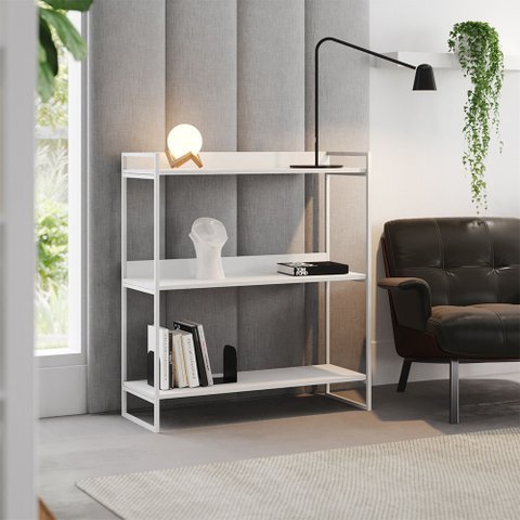 Buffet Aparador Córdoba 95cm Industrial 3 Prateleiras para Sala de Jantar Hall e Decoração - Branco