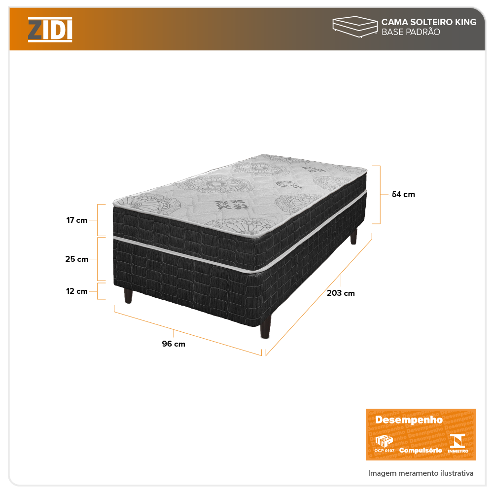 Cama Box Solteiro King Preto + Colchão San Francisco Ortopédico Espuma D33 96x203x54cm - 2