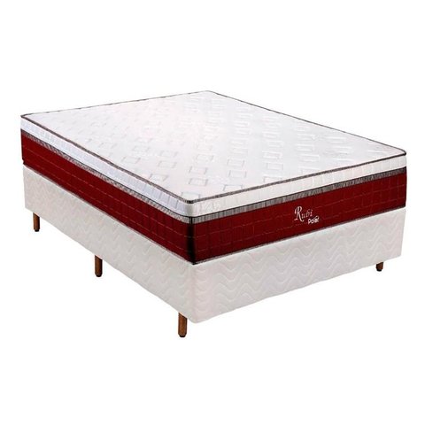 Cama Box Casal: Colchão Molas Ensacadas Polar MasterPocket Rubi + Base CRC Rústico Branco(138x188)