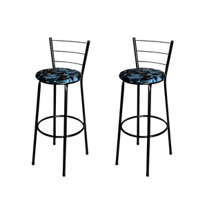 Conjunto 2 Banquetas Alta Preta Para Cozinha:Floral Preto
