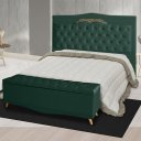 Ver imagem 2 de Kit de Cabeceira de Cama Box e Calçadeira Baú Helena Casal 140 Cm Retro Capitonê Suede Verde Eli Móv