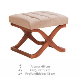 Kit 2 Puff Dubai Decorativo Tecido Linho Bege e Base de Madeira - 4
