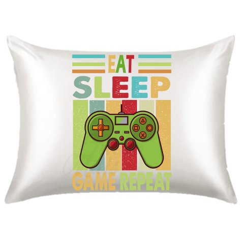 Fronha de Cetim Personalizada Gamer Eat Sleep MG3