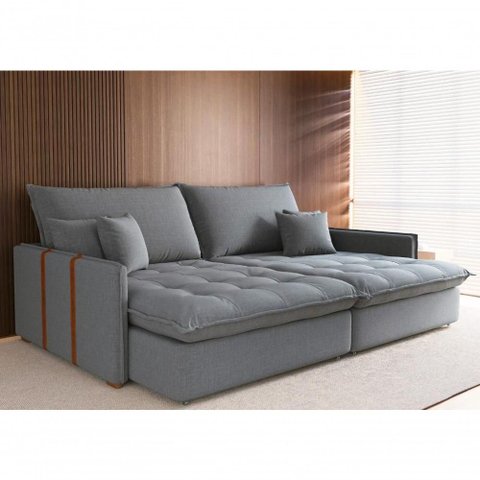 Sofá-Cama Maldivas 4 Lugares Retrátil e Reclinável 214cm Cinza Cia Lar