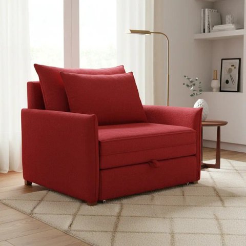Poltrona-Cama Monica Retratil Macia Quarto Visita Sala Suede:Vermelho/Suede