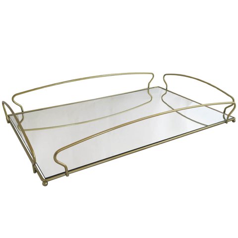 Bandeja Grande Dourada para Aparador 55X34cm Espelhada Retangular Duler