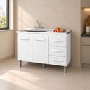 Ver imagem 1 de Balcão Gabinete Pia Cozinha sem Tampo 120cm 2 Porta 3 Gaveta Cor:Branco