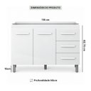 Ver imagem 3 de Balcão Gabinete Pia Cozinha sem Tampo 120cm 2 Porta 3 Gaveta Cor:Branco