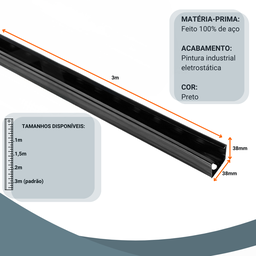 Perfilado Perfurado 38x38x3000 Mm #24 Cor Preta Trilho Spot - 3
