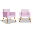 Ver imagem 1 de Kit 2 Poltrona Suede Rosa Bebê Marcela Decorativa Pés Palito Imbuia Mel Cadeira para Sala Recepção