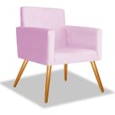 Ver imagem 4 de Kit 2 Poltrona Suede Rosa Bebê Marcela Decorativa Pés Palito Imbuia Mel Cadeira para Sala Recepção