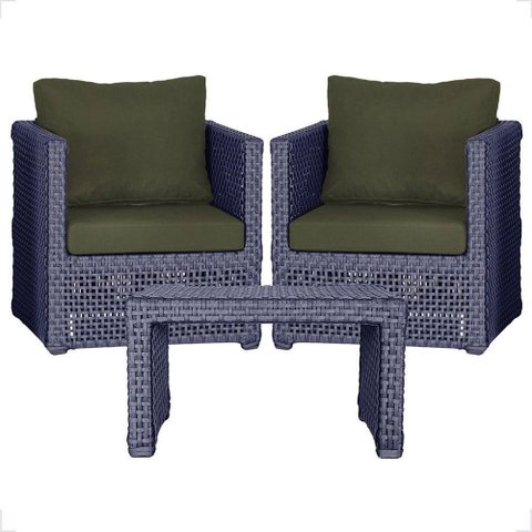 Mesa e 2 Poltronas Madri Corda Náutica Estofado 13 Trama Azul
