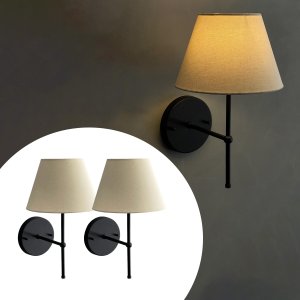 Kit 2 Arandela de Parede Clássica Preto com Cúpula Bege Decoração Casa e Sala, Quarto, Cama