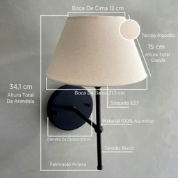 Kit 2 Arandela de Parede Clássica Preto com Cúpula Bege Decoração Casa e Sala, Quarto, Cama - 2