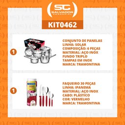 KIT - Jogo de Panelas Solar 6pçs inox + Faqueiro 30pçs Vermelho - Tramontina - 2