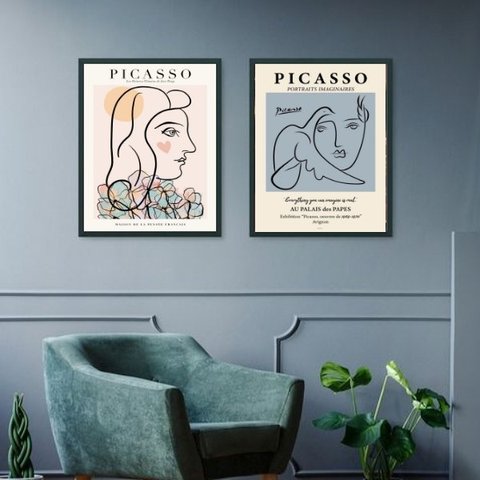 Kit 2 Quadros Artes Picasso - Mulheres 24x18cm:madeira Branca