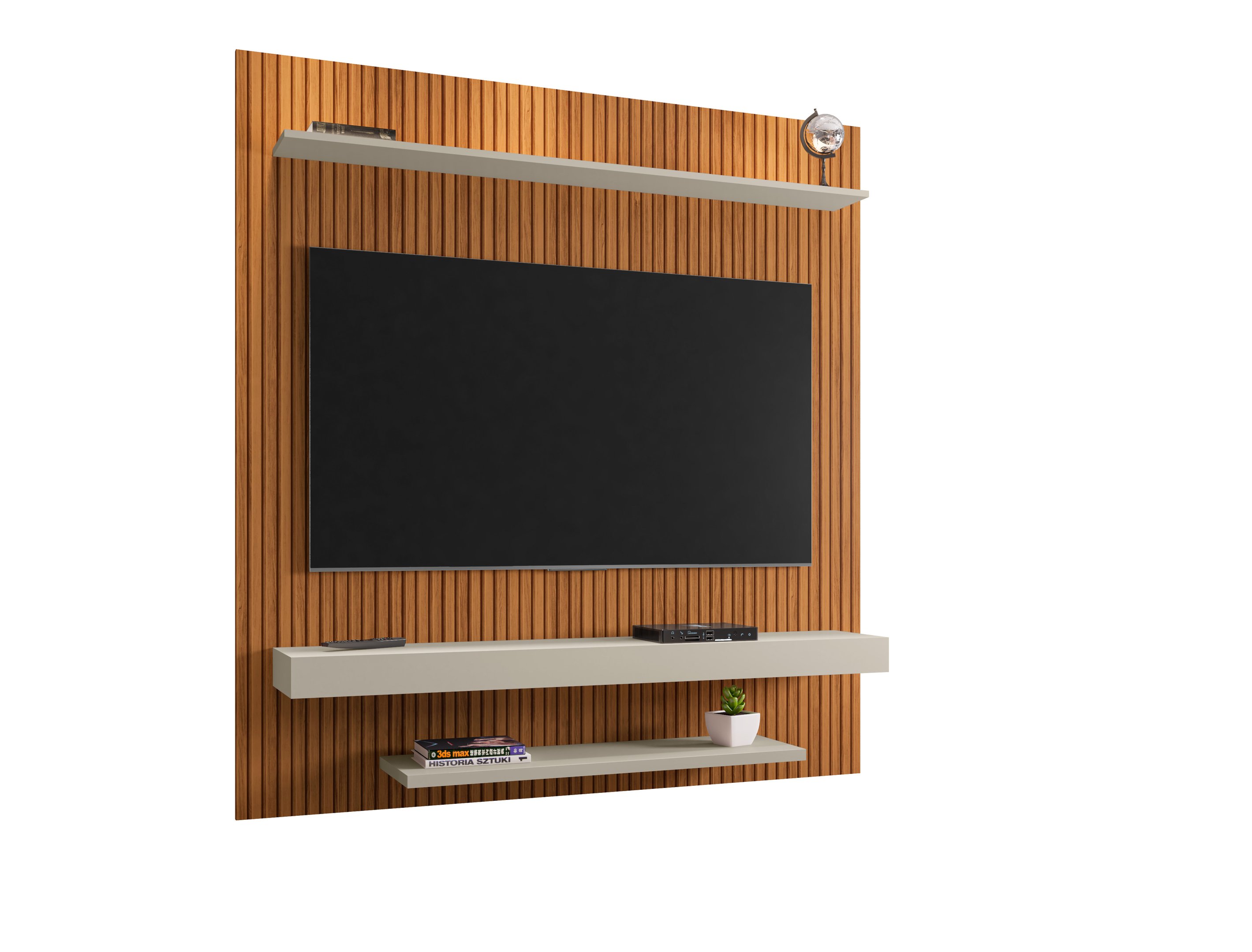 Painel para Tv até 60 Pelegadas Ripado em Pintura 3d Leme Luxo Completo Moderno Rack Cor Nature