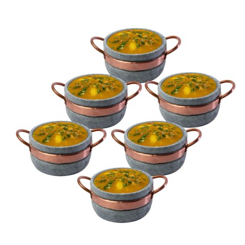 Kit 06 Cumbucas Bolw Pedra Sabão 500 Ml com Alça de Cobre