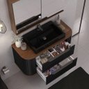 Ver imagem 3 de Gabinete de Banheiro Ripado 100cm c/ Curvo Cuba e Espelheira:Cacau/Preto
