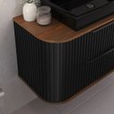 Ver imagem 4 de Gabinete de Banheiro Ripado 100cm c/ Curvo Cuba e Espelheira:Cacau/Preto