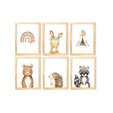 Kit Quadro Decorativo Infantil Safari Quarto Criança Enxoval Delicado Bebê Menina