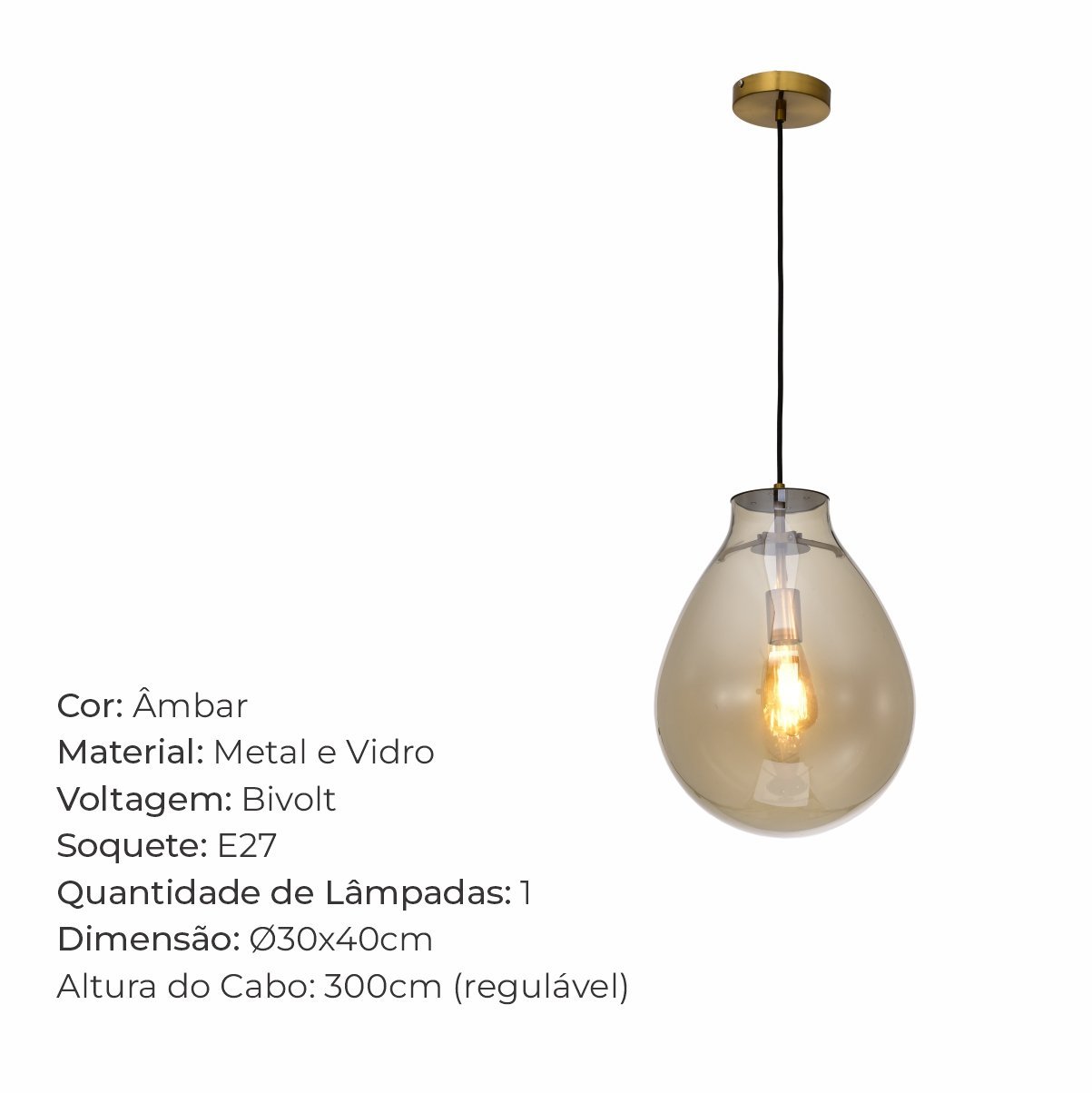 Luminária Âmbar 30x40cm Moderno Led Bocal E27 Bivolt - 10