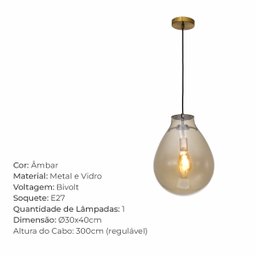 Luminária Âmbar 30x40cm Moderno Led Bocal E27 Bivolt - 10