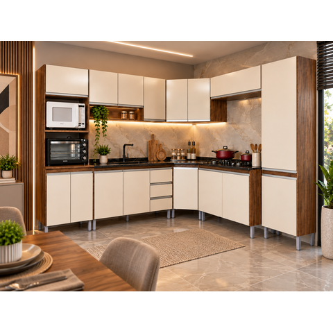 Cozinha Athena 9PÇS 17 Portas Itaúba/Off White Irm Móveis