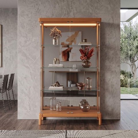 Cristaleira Átria 2 Portas 5 Prateleiras Madeira Maciça com LED Natural Rudnick