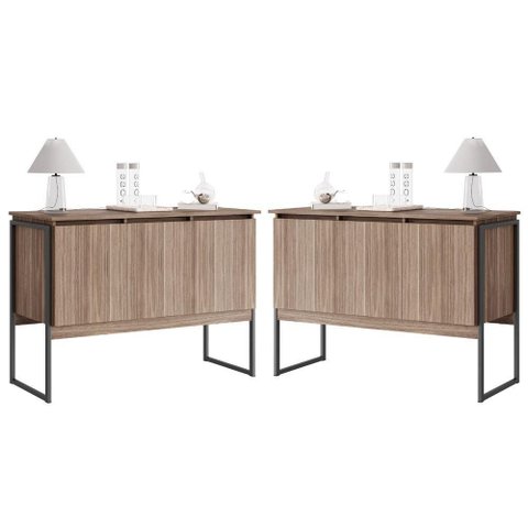 Buffet Vintage Affara Preto 3 Portas sem Gavetas MDP 120cm Marrom Casah 2 Buffets
