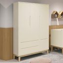 Ver imagem 2 de Guarda Roupa Infantil Classic 3 Portas Areia Fosco com Pés Madeira Natural - Reller Móveis
