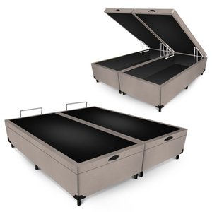 Cama Box Baú Queen Bipartido Bege Suede 158x198