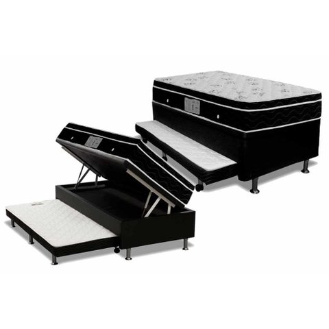 Cama Box Baú C/auxiliar Solteiro: Colchão Molas Ortobom Nanolastic Physical + Base Crc Courano