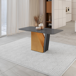 Mesa de Jantar Harpa 1,60 x 0,80 Vidro Canto Copo Cinamomo e Grafite - 1