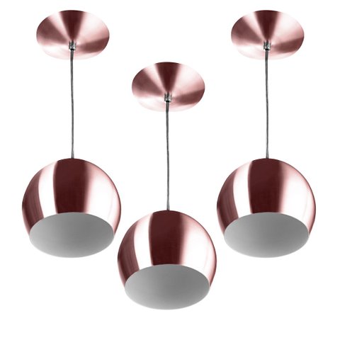 Kit 3 Pendente Bola Pequena Gold Rose Sala Cozinha Quarto