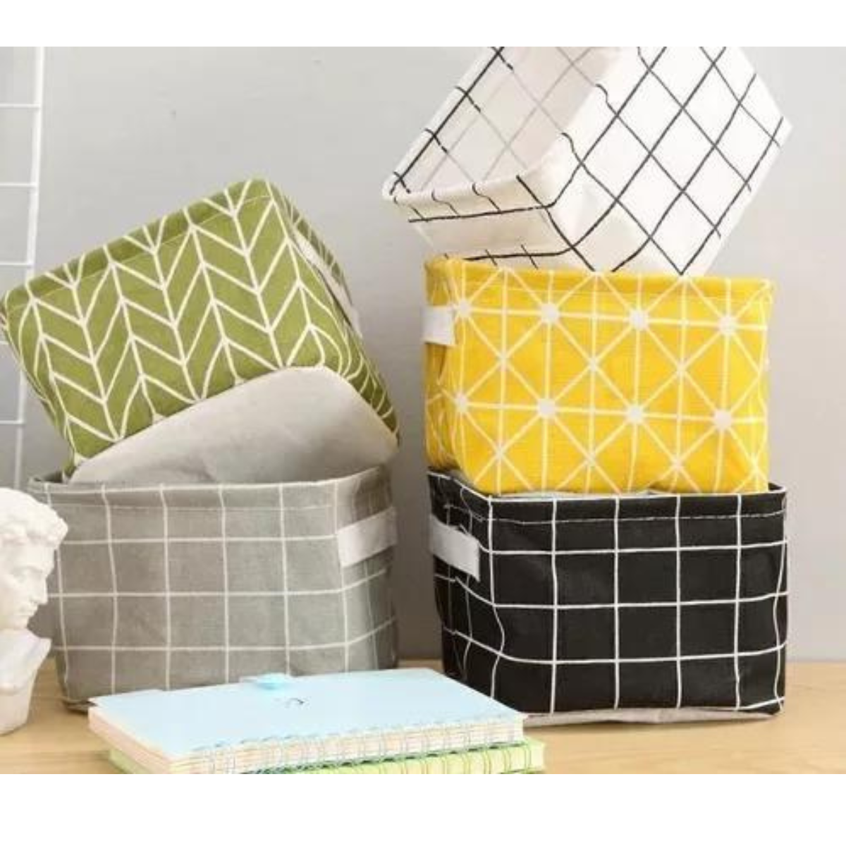 Cesto Organizador Multiuso Tecido Alça Decoração 20x16x12cm:amarelo - 4