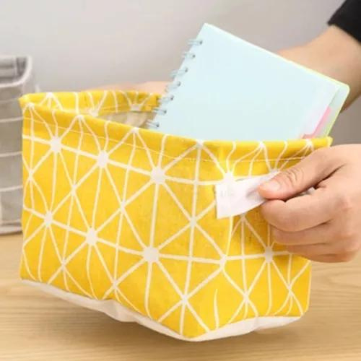 Cesto Organizador Multiuso Tecido Alça Decoração 20x16x12cm:amarelo - 7