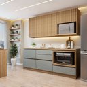 Ver imagem 1 de Cozinha Completa Modulada 4 Peças 5 Portas 4 Gavetas com Rodapé Norten Marrom/Verde/Nature