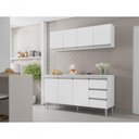 Ver imagem 2 de Balcão Gabinete Andreia 160cm C-tampo e Armário Aéreo 4 Portas 160cm Branco