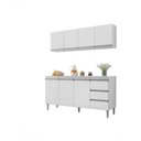 Ver imagem 1 de Balcão Gabinete Andreia 160cm C-tampo e Armário Aéreo 4 Portas 160cm Branco