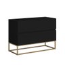 Mesa de Cabeceira Preto 2 Gavetas para Cama Casal Pés de Ferro Estilo Industrial Dourado - 3