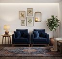 Ver imagem 1 de Kit 2 Poltronas Beny para Recepção com 2 Almofadas Veludo Azul Base em Madeira Maciça