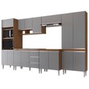 Ver imagem 3 de Cozinha Modulada Athena 6 Peças 2 Balcões 2 Armários Torre Quente e Paneleiro Cinza/Freijó