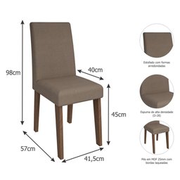 Kit Conjunto Sala de Jantar Moderna Mesa Tampo Vidro Mdf 160 Cm 6 Cadeiras Marrom Madeira Off White - 4