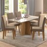 Kit Conjunto Sala de Jantar Moderna Mesa Tampo Vidro Mdf 160 Cm 6 Cadeiras Marrom Madeira Off White - 1